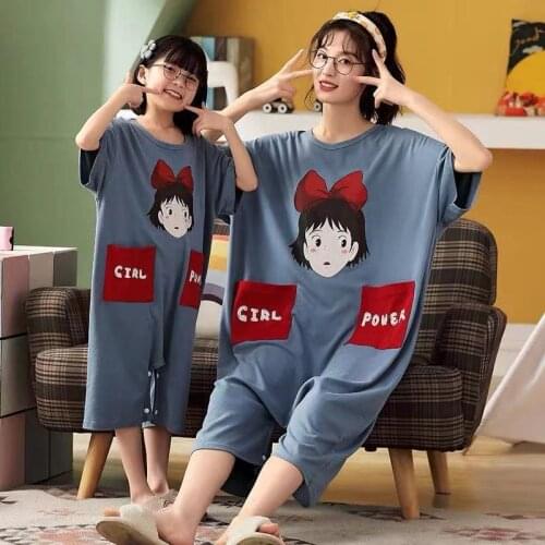 Summer Mother Daughter Pajamas Dresses Nightgown Parent-child Pajama 100% Cotton Mommy and Me Dress Christmas Family Pyjamas