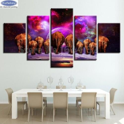 5pcs Full Square 5D DIY Diamond Painting Elephant Multi-picture Combination Abstract Nebula Scenery 3D Embroidery Mosaic Decor