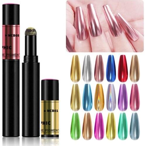 Nail Art Glitter Magic Mirror Pen Nail Powder Air Cushion Pen Holographic Laser Solid Chrome Pigments UV Gel Manicure Chalk Tool