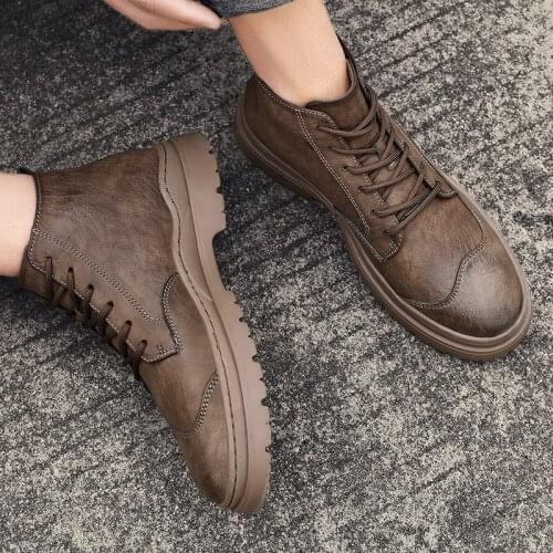 2021 New mid-cut Martin boots non-slip shock absorption outsole training running sports shoes breathable lace casual shoes