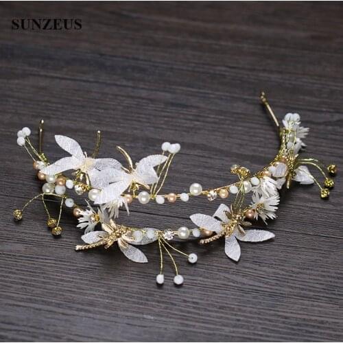 2019 Latest Gold Bridal Headband With Pearls Dragonfly Bride Tiaras Wedding Accessory For Hair SQ0250