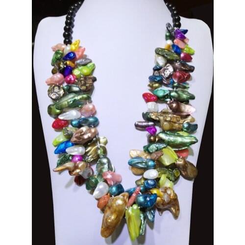 Charming fashion color Cultured Pearl Faceted Agates Necklace 22' esAKOYA Free shipping