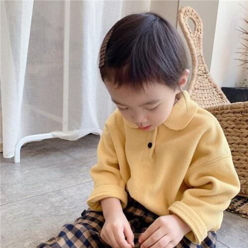 Autumn Winter soft Fleece doll collar long sleeve shirts Korean style girls warm loose Tops