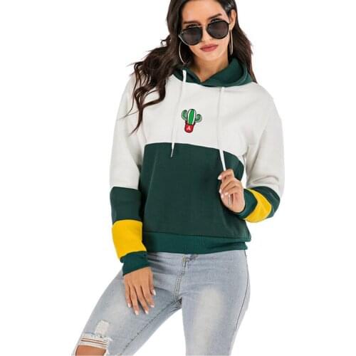 Autumn Winter New Womens Plus Velvet Hooded Sweatshirt Loose Long-sleeved Womens Stitching Contrast Sweatshirt Wn