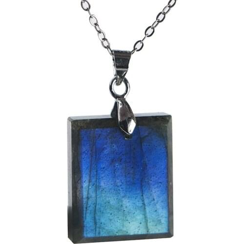 Genuine Natural Labradorite Blue Light Gems Rectangle Shape Healing Stone Charm Women Pendant 21*17*6mm