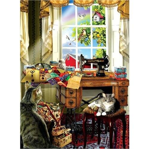 Full diamond embroidery cat 5D diy diamond Painting Sewing machine cross stitch rhinestone mosaic Wall stickers decorationZP-155