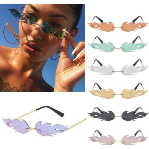 Fashion Fire Bat Shape Sunglasses UV400 Rimless Retro Trending True Film Narrow Eyewear Streetwear Cycling Outdoor Accessory