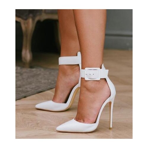 Moraima Snc Pointed Toe High Heel Shoes Big Buckle Thin Heels Woman Pumps Sexy Thin Heels Stiletto Shoes White Red Gold
