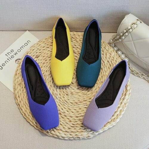 Spring/Autumn Flat Shoes Women Casual Mesh Flying Square Toe Breathable Flat Shoes Shallow Comfortable Flats Large Size 33-43