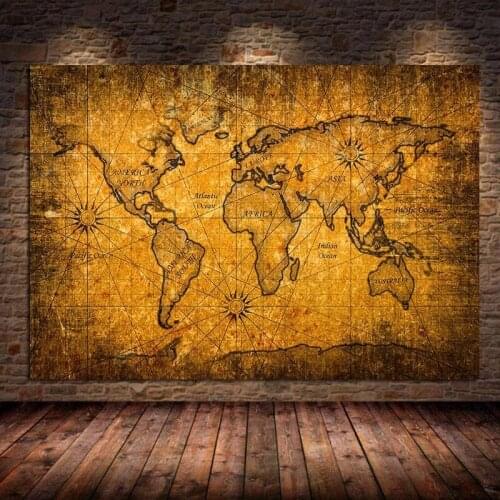 Vintage World Map Canvas Painting Posters and Prints Ancient Map Old Retro Map Wall Art for Living Room Home Decoration Cuadros