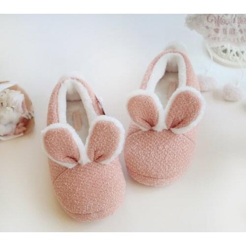 Japanese Fleece winter home slippers shoes women flats Christmas rabbit Bedroom non-slip plush kawaii indoor rubber slippers