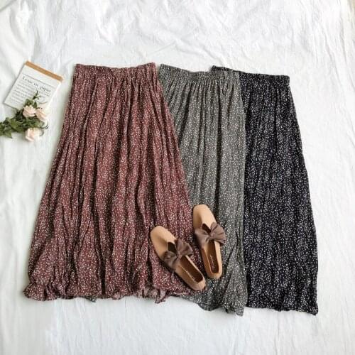 2020 New Fashion High Waist Pleated Skirt Women Spring Summer Midi Skirts Womens Elastic Waist A Line Long Skirts For Women Rok