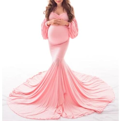 Shoulderless Women Maternity Dress Sexy Trumpet Lap Photo Shoot Pregant Gown Photograph Clothes