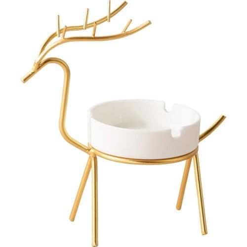 1 set of Nordic Fawn Ashtray Metal Home Office Desktop Creative Decoration Ceramic Ashtray