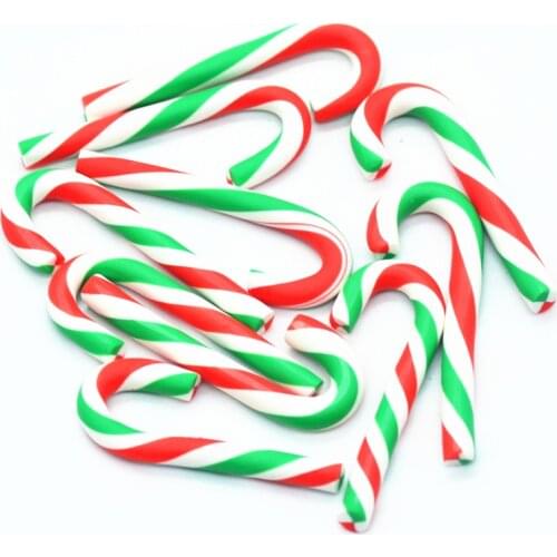 10PCS 47mmX19mm Christmas Stripe Soft Clay Cane Candy,Christams Party Embellishments,Christmas Decoration Miniatures