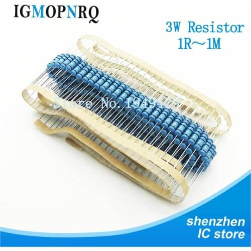 100pcs 3W Metal film resistor 1% 1R ~ 1M 1R 4.7R 10R 22R 33R 47R 1K 4.7K 10K 100K 1 4.7 10 22 33 47 4K7 ohm