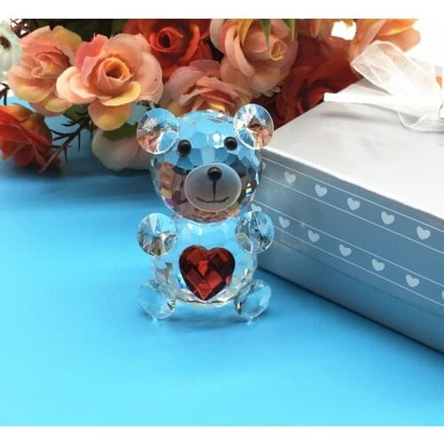 12pcs/lot Baby Shower Favors and Gifts First Birthday Party Souvenirs Crystal Teddy Bear Figurines with Gift Box