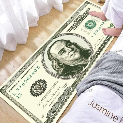 2021 Retro Currency Money Dollar Pattern Entrance Door Mat Porch Carpet Home Living Room Flannel Decoration Rectangular Carpet