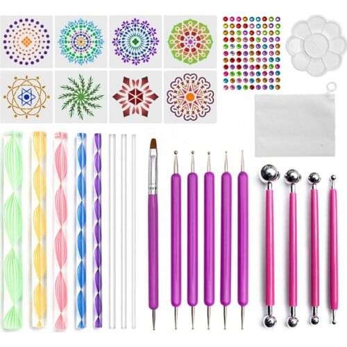 29pcs Mandala Dotting Tools Set for Painting Rock Stones Stencil Acrylic Stick U4LD