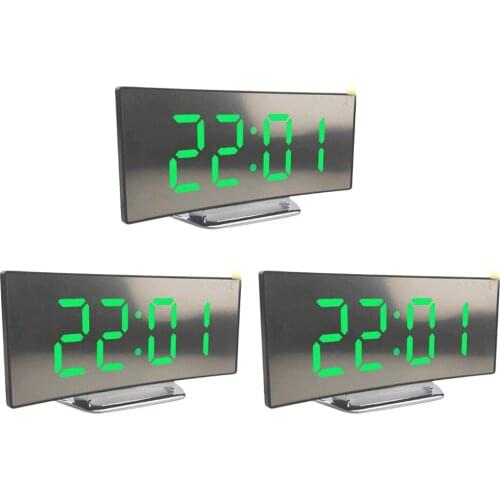 3pcs Alarm Clock Digital LED Display Modern Battery Operated Mirror Night Light
