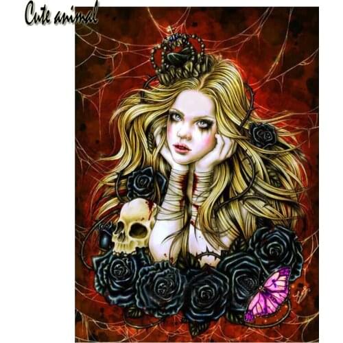 5D Diy Diamond Mosaic Black rose vampire woman Diamond Painting Full Square Round Diamond Embroidery Handicraft Wall Decor