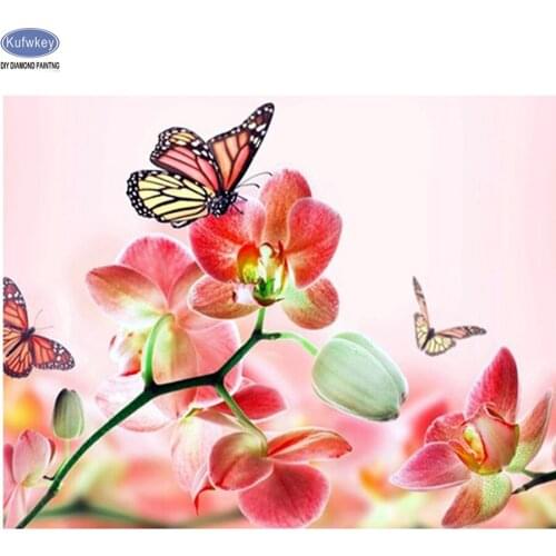 Kufwkey DIY 5D Diamond Painting Cross Stitch Kits Butterfly flower Diamond Mosaic Full Diamond Embroidery Patterns wall Stickers