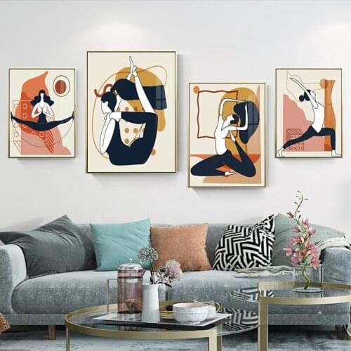 Abstract Yoga Girl Poster Printing Canvas Wall Art Nordic Pilates Exercise Innovation Fitness Studio for The Sitting Room Decor