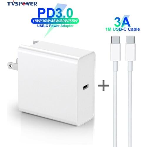 18W/30W/45W/60W/65W USB-C Power Adapter 3A Cable,PD/QC3.0 Charger For xiaomi Huawei MacBook iPhone/iPad s9/10 (and C-C cable)