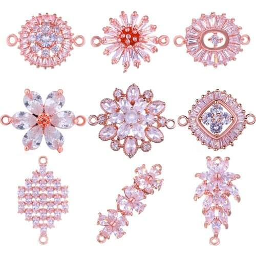 Juya DIY Fashion Jewelry Making Accessories Supplies For Handmade Decorative Cubic Zirconia Flower Charm Connectors Components