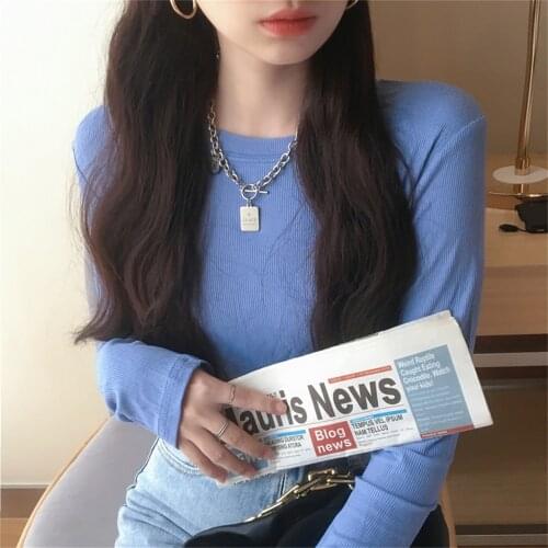 Alien Kitty Elastic Slim Soft Cotton Casual Women Tops 2021 Full Sleeves New Autumn Bottom Office Lady Pullovers T-Shirts