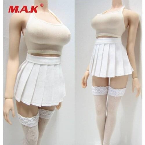 White female 1/6 sexy tight-fitting pleated dress skirt socks clothing set fit for 12'' large bust girl woman body action figure