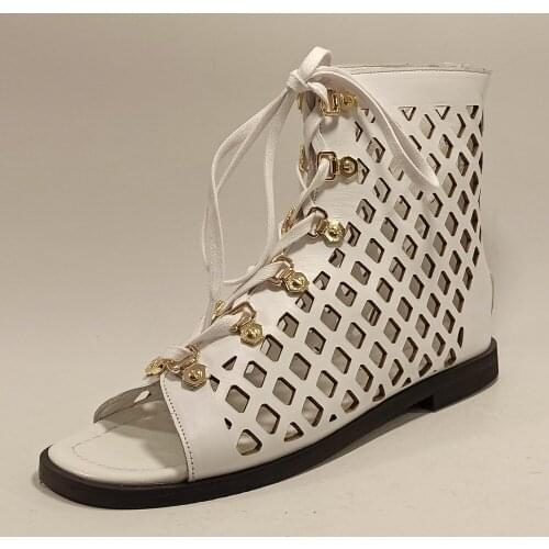 Women Genuine Leather Casual White Black Gladiator Sandals Spring Summer Fashion Booties Comfy Breathable Designer Flat Shoes