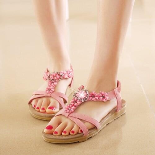 Summer new sweet woman sandals Bohemia flower fashion flat sandals large size soft bottom casual comfortable woman shoes