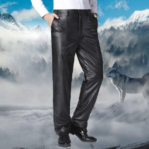 New Winter Mens Pants Fleece Inside Thick Warm Trousers Faux leather Pant Waterproof Cold-resistant Trousers Imitation Cashmere