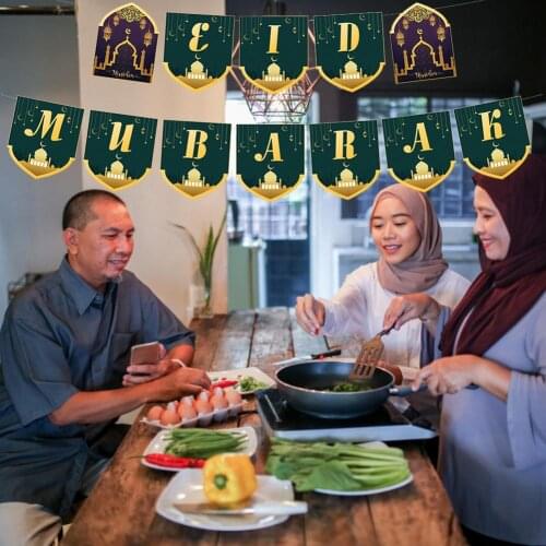 Eid Mubarak Banner Bunting Ramadan Party Decorations Happy Eid Islamic Decor Happy Ramadan Muslim Festival Party Supplies