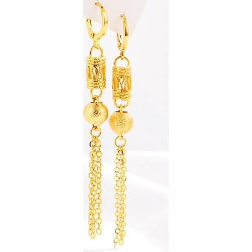 CLASSIC 14K GOLD EARRING ELEGANT LONG TASSEL DROP EARRINGS FOR WOMEN WEDDING ENGAGEMENT JEWELRY HANGING BEADED EARRINGS FEMALE