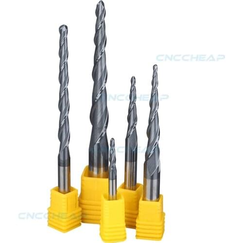 HRC55 Tapered Ball Nose End Mill Tungsten solid carbide Coated Tapered cone cnc milling cutter D3.175-D12mm engraving bit