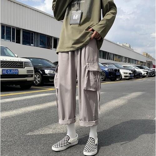 Korean Pockets Ribbon Joggers Trousers Men Japanese Streetwear Cargo Pants 2021 Mens Harajuku Fashions Harem Pants Male