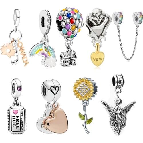 Hot Sale Rainbow Daisy Heart Balloon Charm Fit Original Pandora Bracelet Making Fashion DIY Jewelry For Women