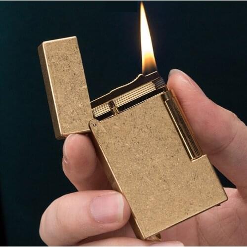 Fashion PING Sound Brass Tobacco Oil Kerosene Lighter Flint Cotton Core Windproof Cigarette Lighters Men Gifts