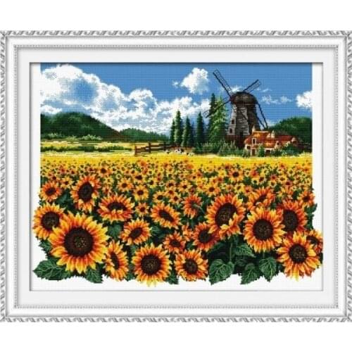 Sunflower Field in Dream 62-51 Cross Stitch Set Cross-stitch Kit Embroidery Needlework Craft Packages Cotton Fabric Floss