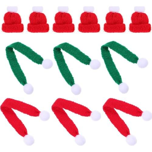 12Pcs Lovely Mini Christmas Scarf and Santa Hat Set Red Bottle Ornament