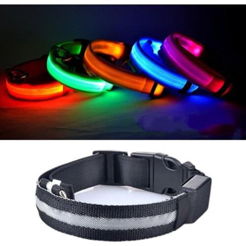 1PC Nylon LED Pet Dog Collar Night Safety Flashing Glow In The Dark Dog Leash Dogs Luminous Fluorescent Collars Pet Supplies