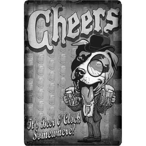 Original Vintage Design Cheers Tin Metal Sign Wall Art|Its Beer O'clock|Thick Tinplate Print Poster Wall Decoration for Bar