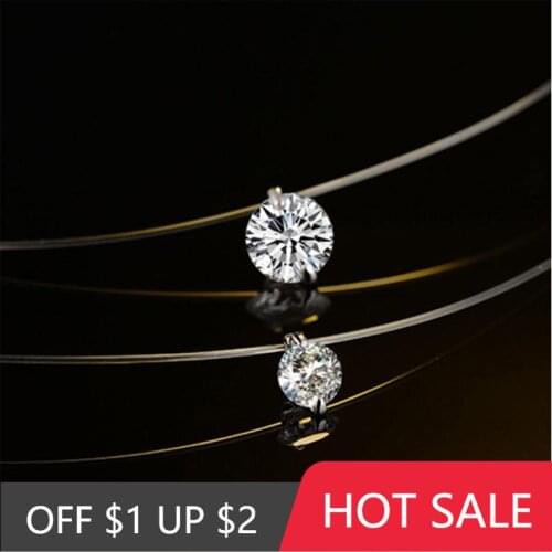 POPACC 925 Sterling Silver Jewelry Invisible Transparent Fish Line 6MM-8MM CZ Zirconia Necklace collares bijoux femme