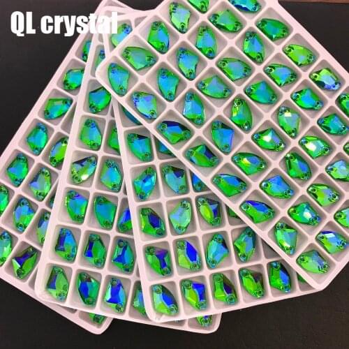 QL Crystal AB Color 9x14mm Galactic AX Sew on Crystal Rhinestone Flatback Glass crystal sew on for Wedding dress clothing