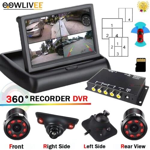 OOWLIVEE Around view Video 360 Recorder Car DVR 4 Channel Black Box Surveillance camera Dash Front view Camera For Android Auto