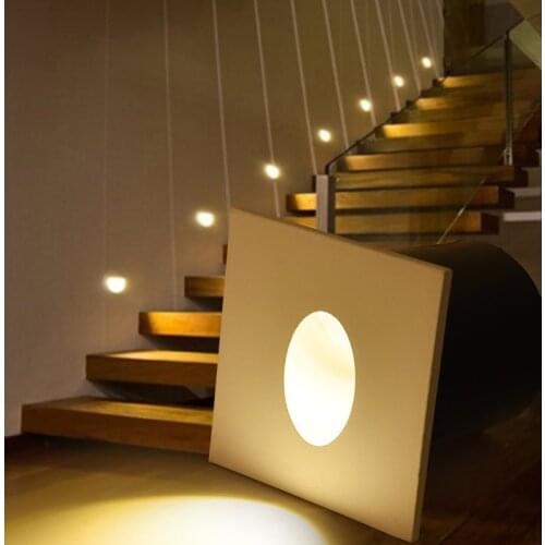 Recessed Led Stair Lights Round Square 1w/3w Wall Corner Lamp In Step for Concrete Stairway Night Decor AC85-265V DC12V 80/55