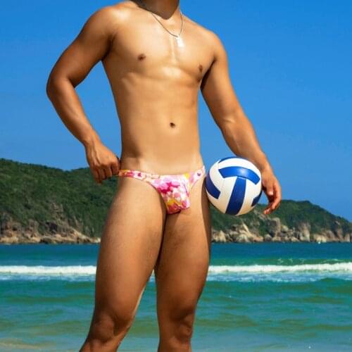 WD244 beach shorts sexy pink prited gay men thong swimsuits bikinis tight low waist swim briefs men swimwear swim trunks