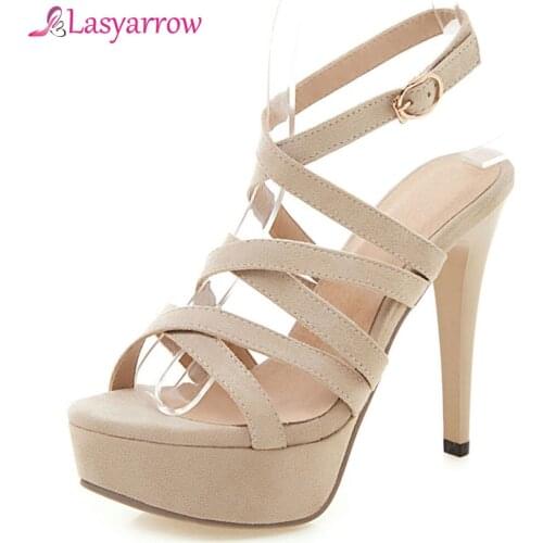 Lasyarrow 2019 Fashion Womens Sandals Bridal Wedding Shoes Pink Black Platform Thin High Heels Gladiator Sandal Summer J801